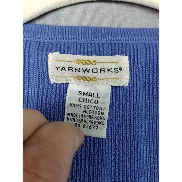 Yarn Works Women's Blue Ribbed Button-Up Round Neck Shirt Short Sleeve S USED - Picture 2 of 6